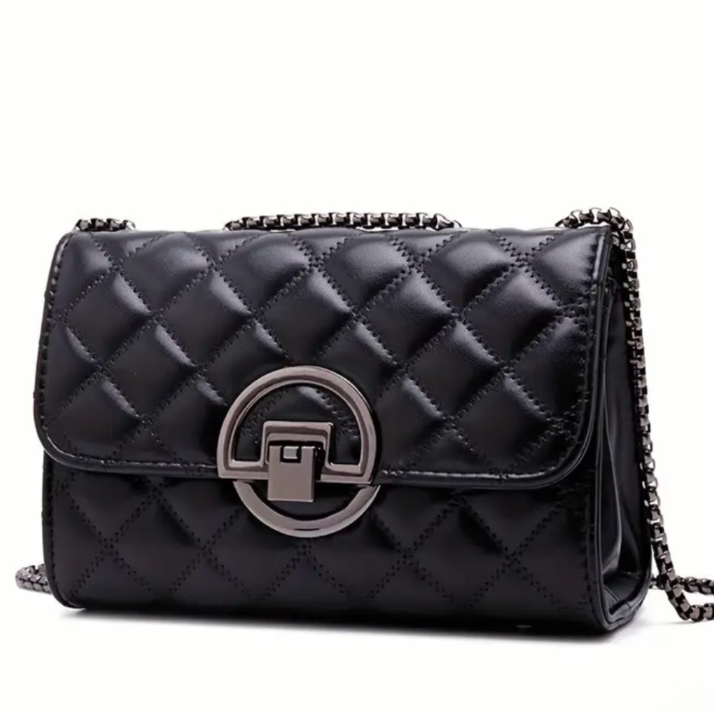 Elegant Unbranded Black Quilted Crossbody Chain Bag- NIP - Picture 2 of 12